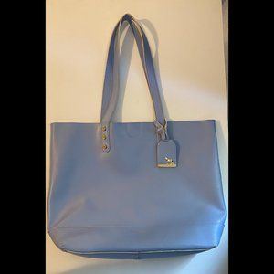 Emma Fox Light Blue Leather Tote with Gold Accents